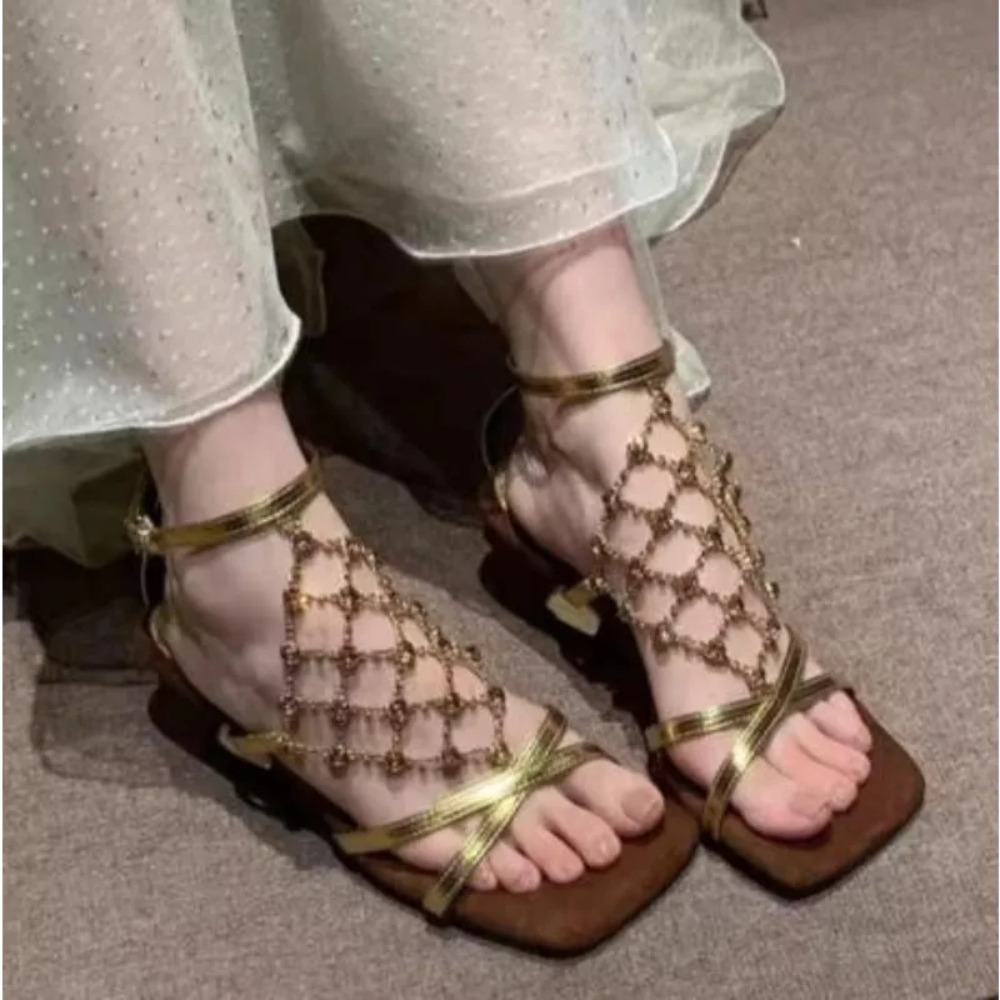 Mesh Strap Metal - Sandali Romani da Donna con Tacco